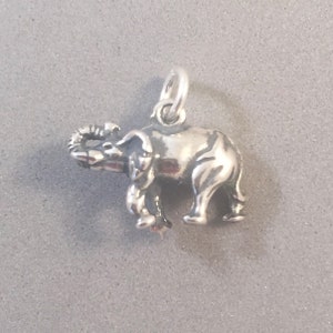 ELEPHANT .925 Sterling Silver 3-D Charm Pendant Detailed Trunk Up Safari Asian African Animal Zoo Figural New an68