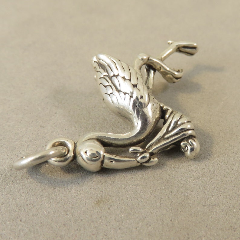 Sterling Silver 3-D STORK WITH BABY Charm Pendant Bird Nursery Newborn nfant Child Shower New Mom Pregnant .925 Sterling Silver New ba27