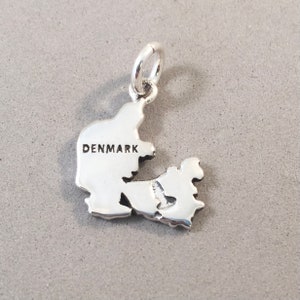 DENMARK MAP .925 Sterling Silver Charm Pendant Country Europe Copenhagen Odense Aalborg Souvenir New ct18-DE