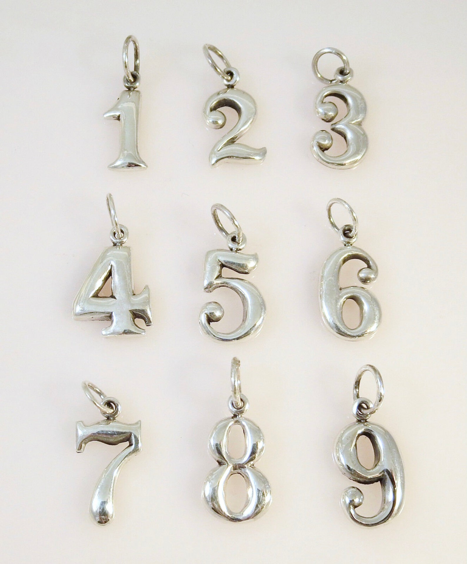 NUMBER .925 Sterling Silver Charm Pendant Birthday Lucky Digit Etsy