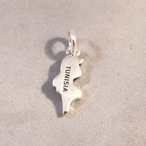 CARTE DE LA TUNISIE Pendentif à breloque en argent sterling 925 Pays d'Afrique Tunis Hammamet Sousse Souvenir Neuf ct18-TN