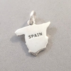 SPAIN MAP .925 Sterling Silver Charm Pendant Europe Barcelona Madrid Granada Seville Country Souvenir New ct18-sp