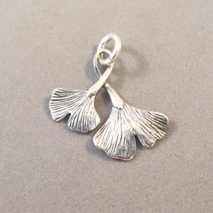 GINGKO LEAVES .925 Sterling Silver Charm Pendant Leaf Tree Plant Garden New ga13