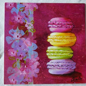 Carte macaron et fleur pour cartonnage ou encadrement