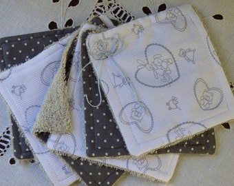 Lote de 6 niños tema toallitas tonos blanco-gris