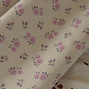 Coupon Stoff Leinen-Baumwolle kleine rosa Blume