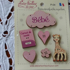 Bolsa de botões de madeira "Tons rosa bebê"