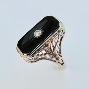 Art Deco k White Gold Onyx Diamond Ring Etsy