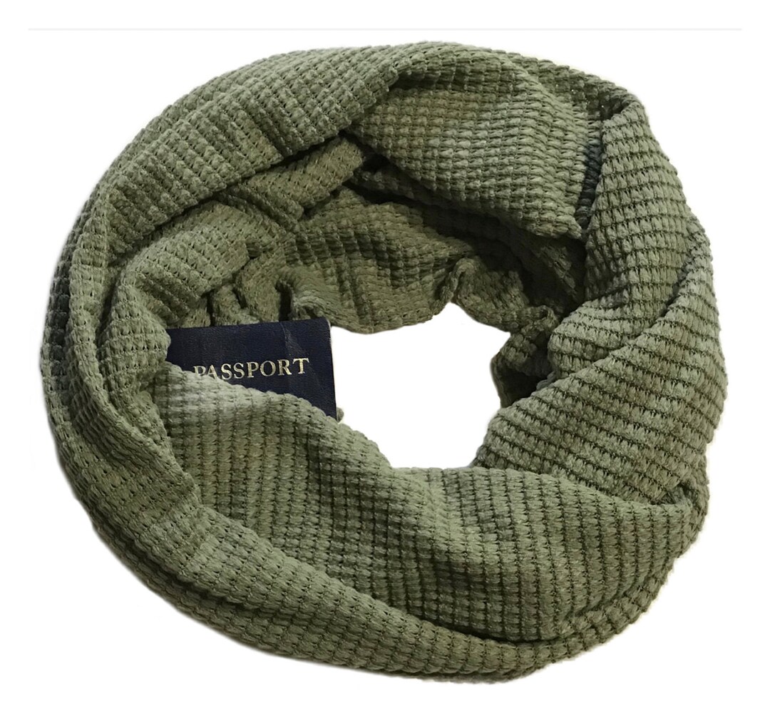 Secret Pocket Infinity Scarf Oversized Chunky Sage Green Medium Weight