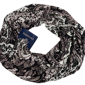 Secret Pocket Infinity Scarf Passport Scarf Hidden Pocket Travel Scarf Lightweight Breathable Soft Black White Lavender Gray Damask image 1