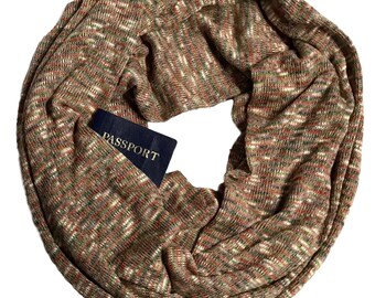 Multi Earth Colors Secret Pocket Infinity Scarf, Hidden Zipper Pocket Travel Scarf, Lightweight Knit, Loose Weave Sweater Scarf, Many Colors