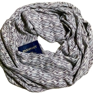 Bufanda infinita con bolsillo secreto extra ancha - Bufanda de viaje con bolsillo oculto para pasaporte - Muy ligera, transpirable, suave, azul, gris, étnica, tribal, abstracta