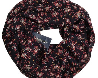 Cotton Very Lightweight Billowy Secret Pocket Travel Scarf - Small Florals on Navy - Very Lightweight Extra Wide 100% Cotton Floral Scarf