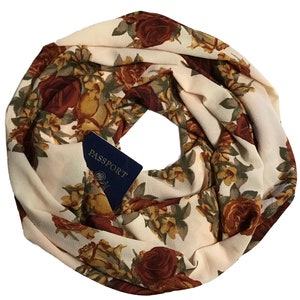 XL Autumn Flowers Secret Pocket Infinity Scarf; Passport Scarf; Hidden Pocket Travel Scarf - Lightweight, Soft, Drapey