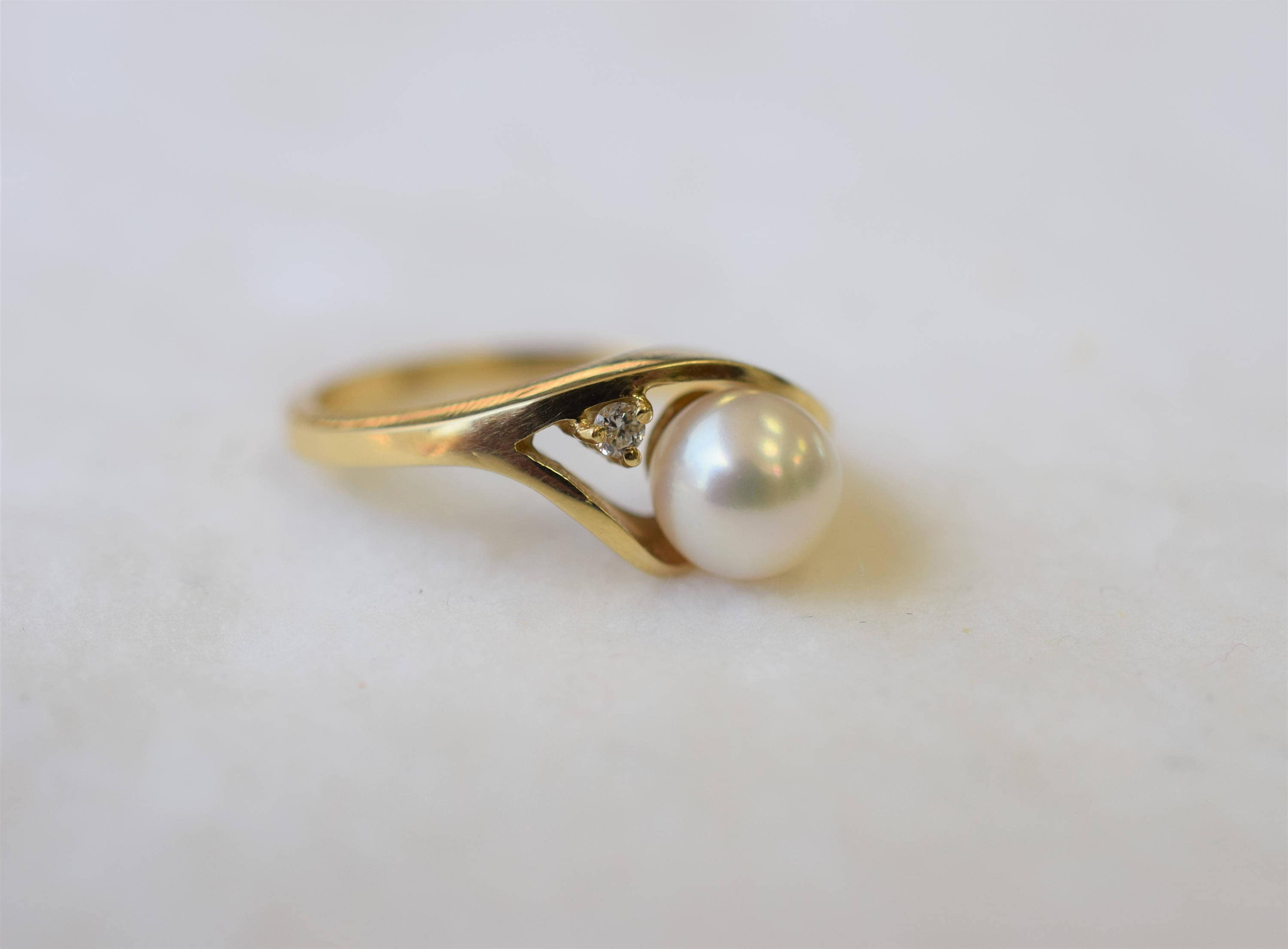 Engagement Ring - Japanese Akoya Pearl Ring in 14K Yellow Gold ...
