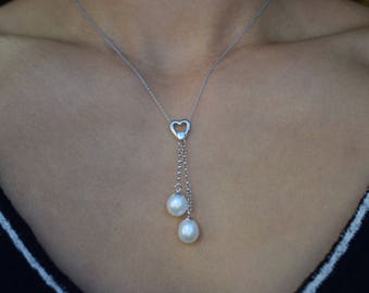 Dangling Freshwater Pearl Pendant in Sterling Silver - Valentine's Day, Mother's Day, Birthday, Christmas