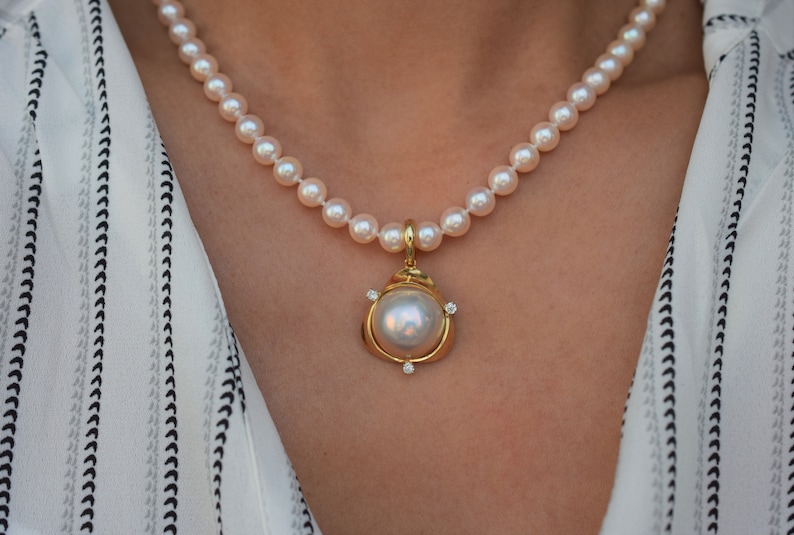 16mm Mabe Pearl Enhancer With Diamonds 14K Yellow Gold Etsy