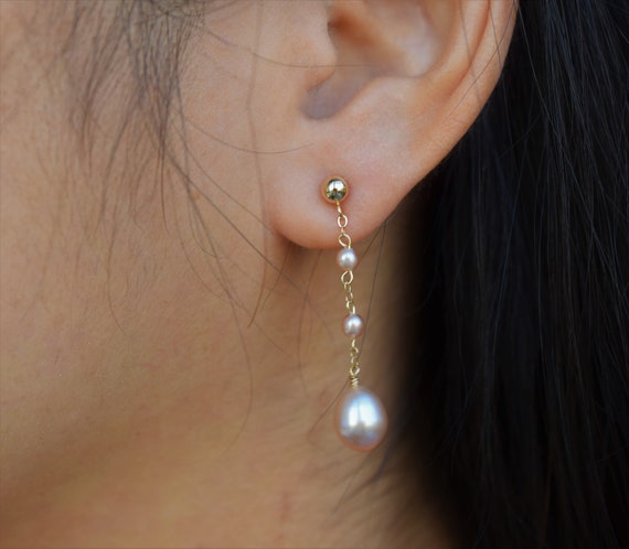 [STONE HENgE] 14K ROSE GOLD☆Gyeol FreshWaterPearl Earrings StoneHenge 14K Earrings B0009 14K Rose Gold Crystal Pearl