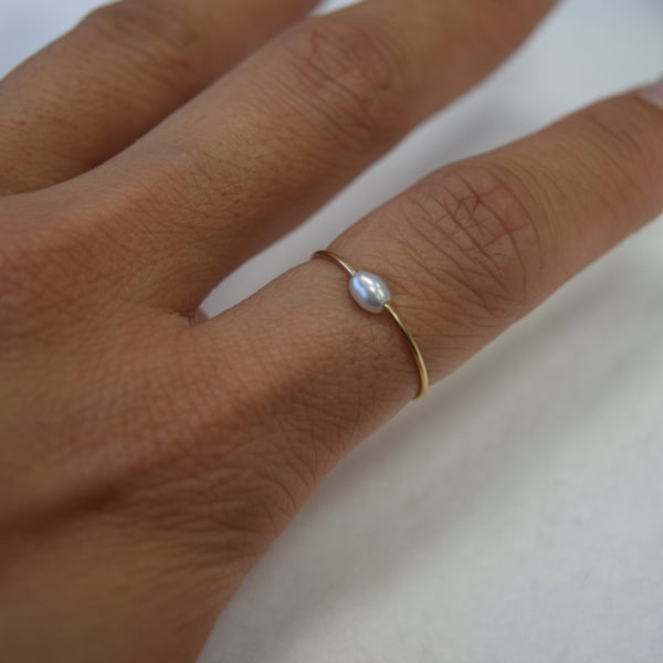 Freshwater pearl ring, MIDI ring, fashion ring, gold plated, dainty pearl ring