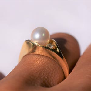 Engagement Ring - Japanese Akoya Pearl Ring in 14K Yellow Gold ...