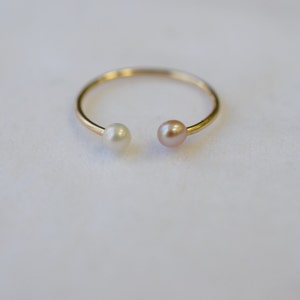 Pink and white freshwater pearl ring - midi ring, fashion ring, dainty ring