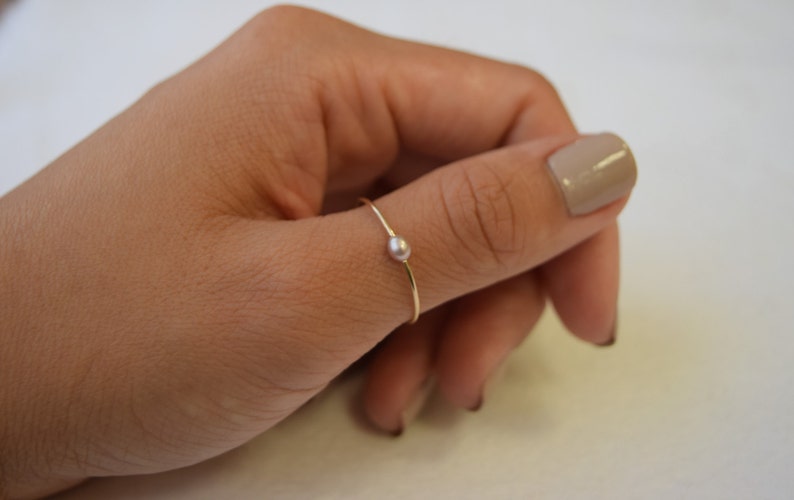 3.5x3mm single pink freshwater pearl ring minimalist ring image 1