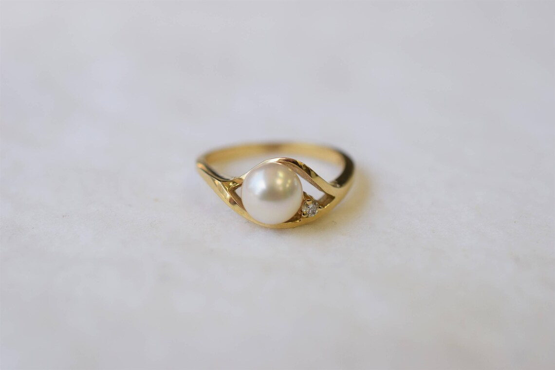 Engagement Ring - Japanese Akoya Pearl Ring in 14K Yellow Gold ...