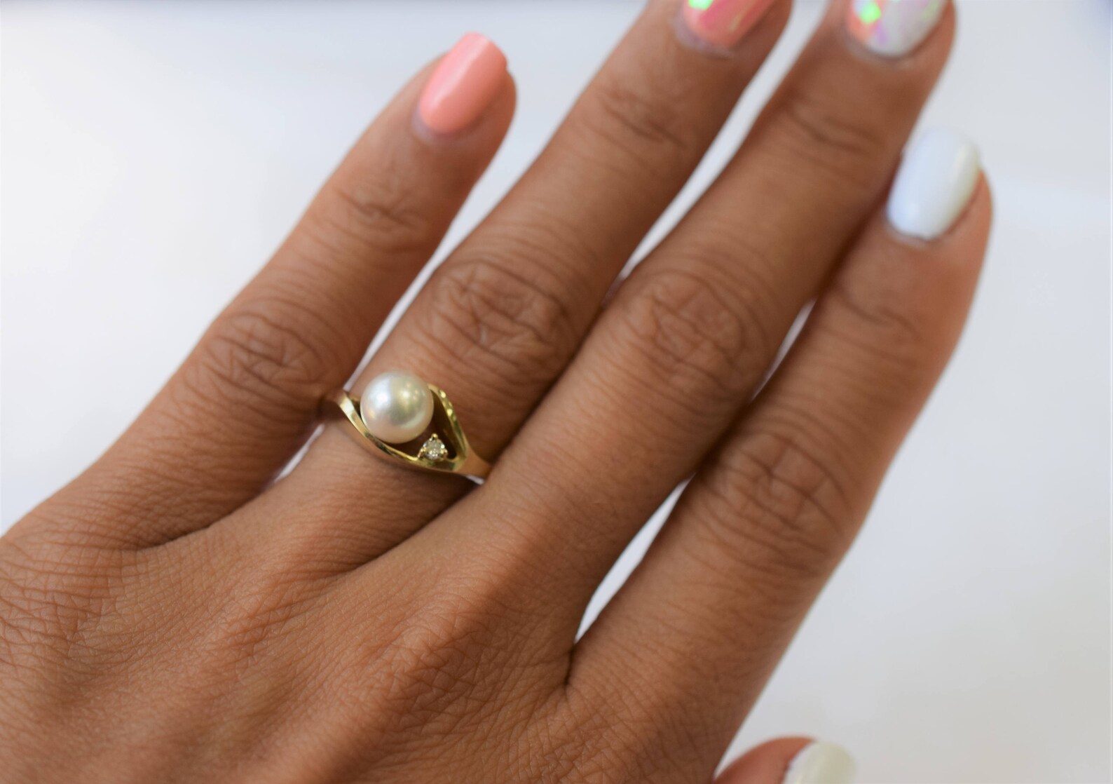 Engagement Ring - Japanese Akoya Pearl Ring in 14K Yellow Gold ...