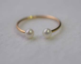 3.5x3mm WHITE freshwater pearl ring with wire - MIDI ring, dainty ring, fashion ring, delicate ring