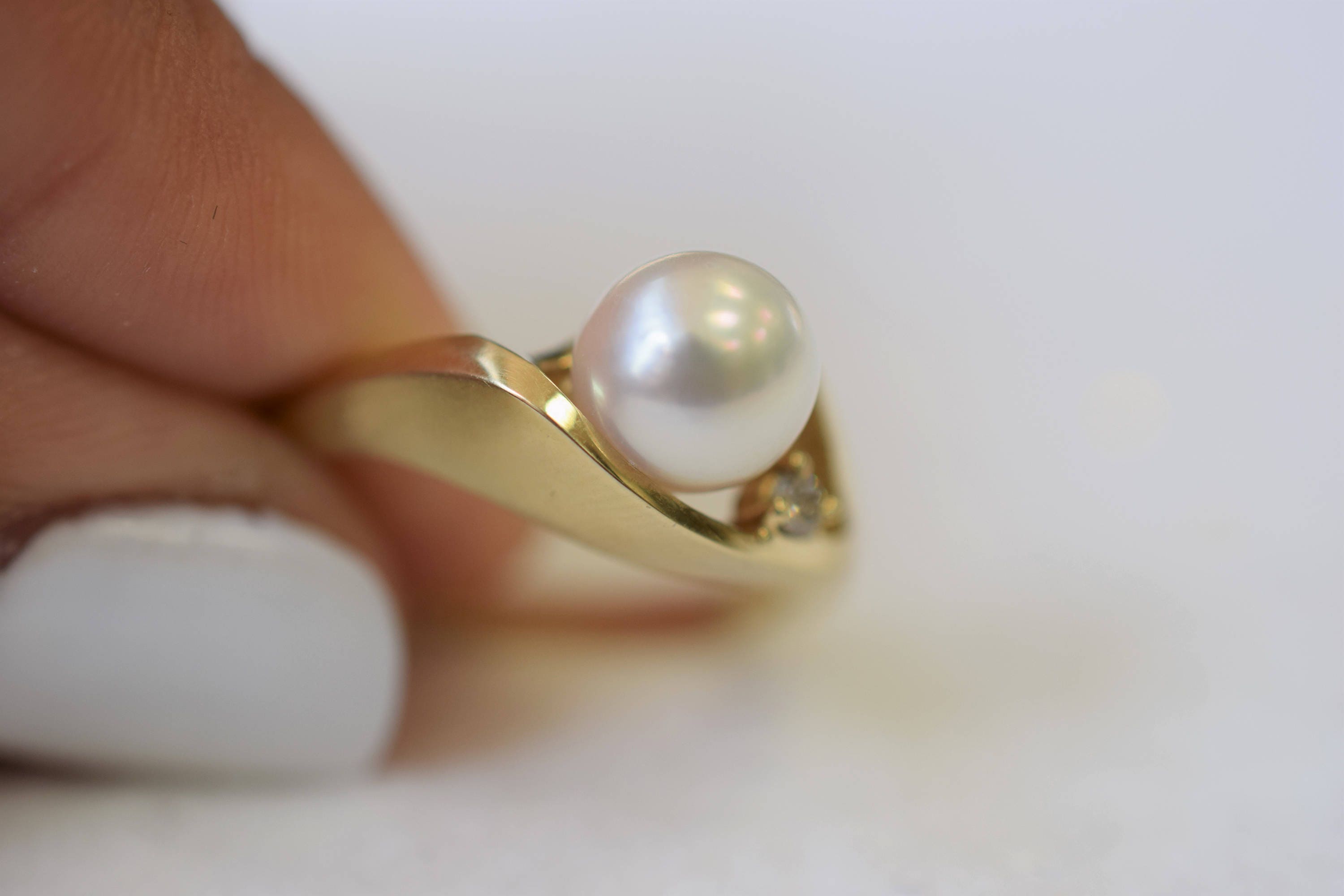 Engagement Ring - Japanese Akoya Pearl Ring in 14K Yellow Gold ...