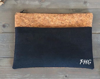 Personalised Toiletry Bag, Cork Leather Cosmetics Bag, Cork Wash Bag, Travel Bag for Her