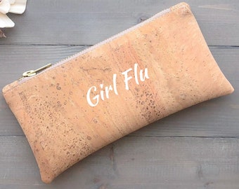 Custom Girl Flu Period Purse, Sanitary Tampon Holder, Privacy Period Pouch, Period Bag, Eco Friendly Vegan Cork Leather