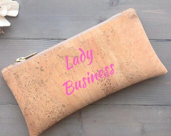 Custom Period Purse, Lady Business Sanitary Tampon Holder, Privacy Period Pouch, Period Bag, Eco Friendly Vegan Cork Leather