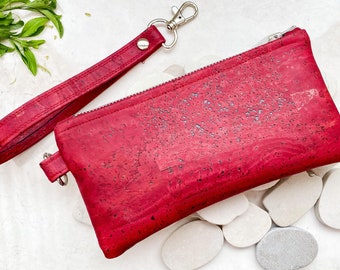 Custom Vegan Leather Clutch Purse, Wristlet Purse with Strap Gift Idea, Eco Friendly Sustainable Vegan Gifts