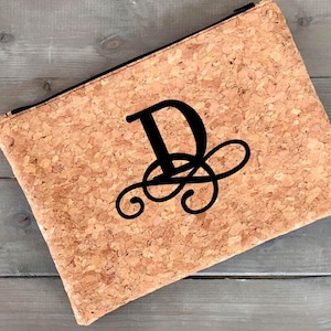 Personalised Toiletry Bag, Cork Leather Men's Dopp Bag, Cork Wash Bag, Monogram Initial Travel Bag for Him