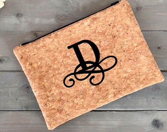 Personalised Toiletry Bag, Cork Leather Men's Dopp Bag, Cork Wash Bag, Monogram Initial Travel Bag for Him