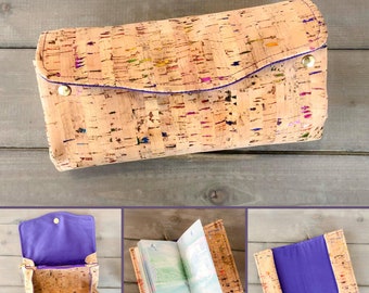 Personalised Wanderlust Eco Travel Set, Vegan Cork Leather Passport Cover Clutch Wallet Purse