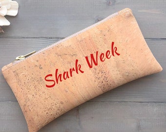 Custom Funny Shark Week Period Purse, Sanitary Tampon Holder, Privacy Period Pouch, Period Bag, Eco Friendly Vegan Cork Leather