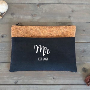 Mr Est Waschtasche, Bräutigam Geschenk Kulturbeutel Reisetasche, Kork Leder Geschenk für Brautpaare, Eco Friendly Dopp Kit