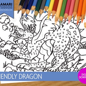 Friendly Dragon - Hand Drawn Printable Coloring Sheet - Kids Coloring Page - Instant Download - Printable