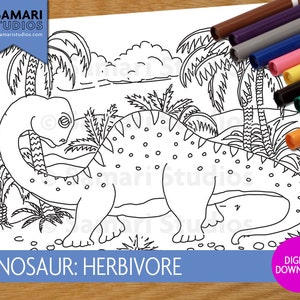 Dinosaur: Herbivore - Hand Drawn Printable Coloring Sheet - Kids Coloring Page - Instant Download - Printable