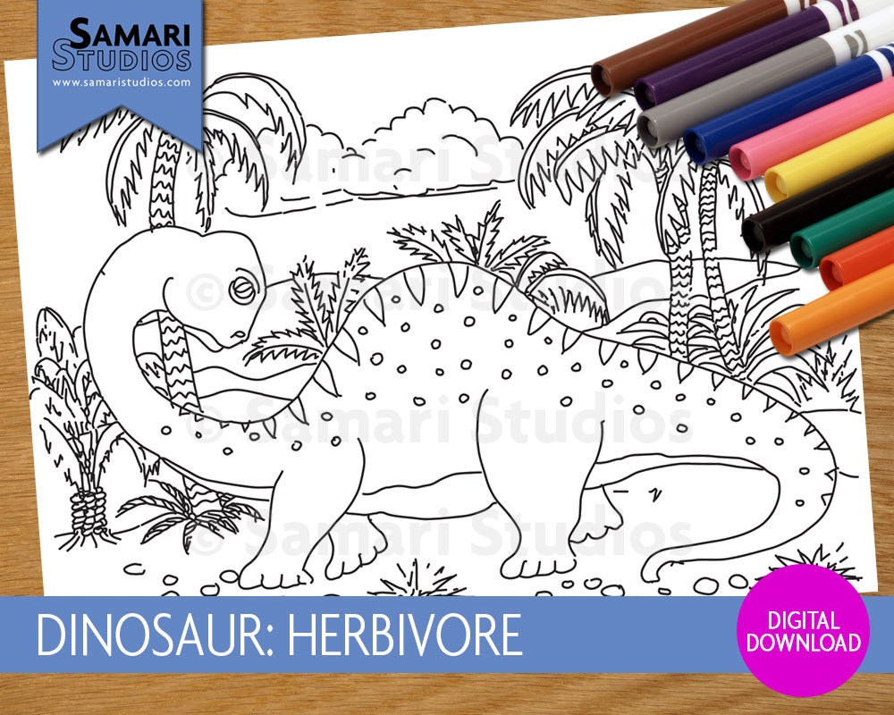 Dinosaur: Herbivore - Hand Drawn Printable Coloring Sheet - Kids ...