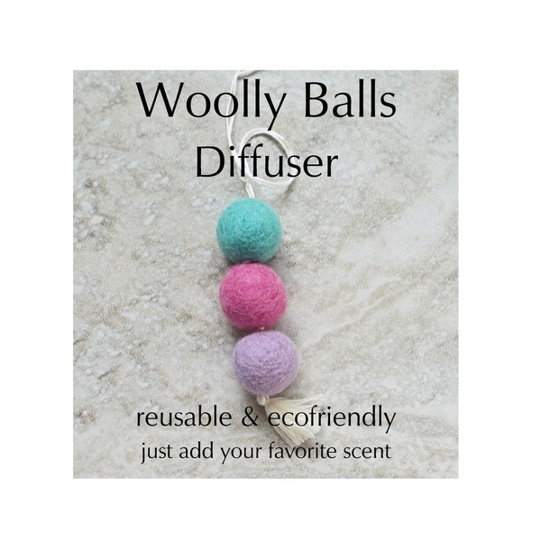 Woolly Balls Natural Car Diffuser, Style A (Lavender, Hot Pink, Aqua), Pick Scent, ecofriendly passive aromatherapy for home or vehicle