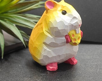 Handmade Wooden Hamster Eating Cheese,Hamster Woodcarving,Wooden Mouse,Home Desk Decor,Animals Lovers Gifts,Gifts for her,Gift for Him,Gifts