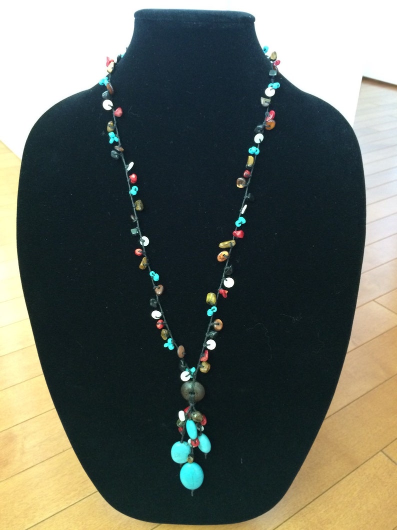 Country Necklace Beaded Necklace Stone Necklace Turquoise Etsy