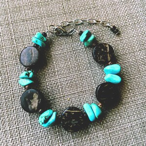 Turquoise Stone Bracelet, Wooden Bracelet, Turquoise Bracelet, Rustic Jewelry, Bohemian Bracelet, Boho Jewelry