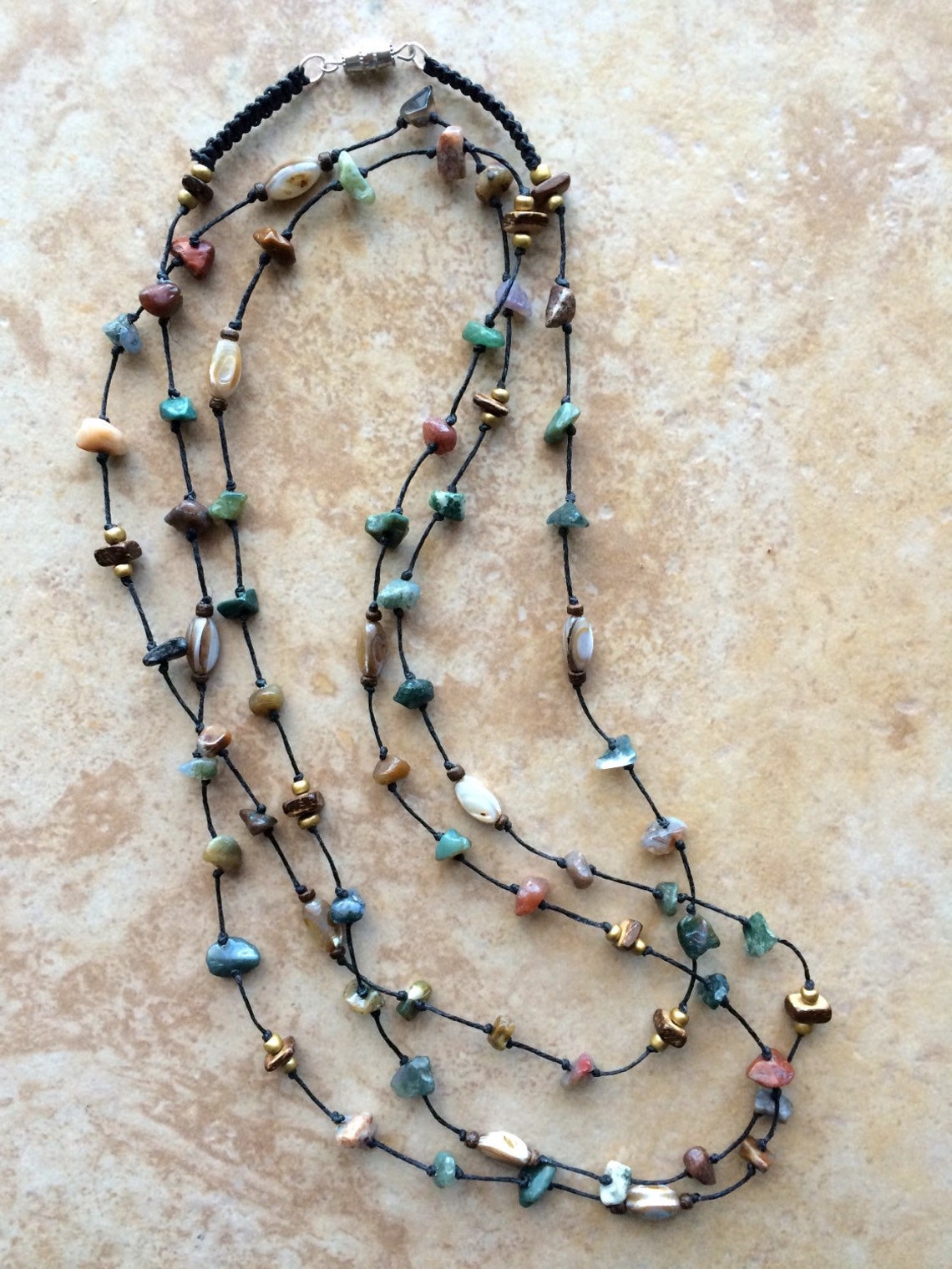 Stone Chips Necklace, Boho, Bohemian Jewelry, Gypsie, Long Necklace