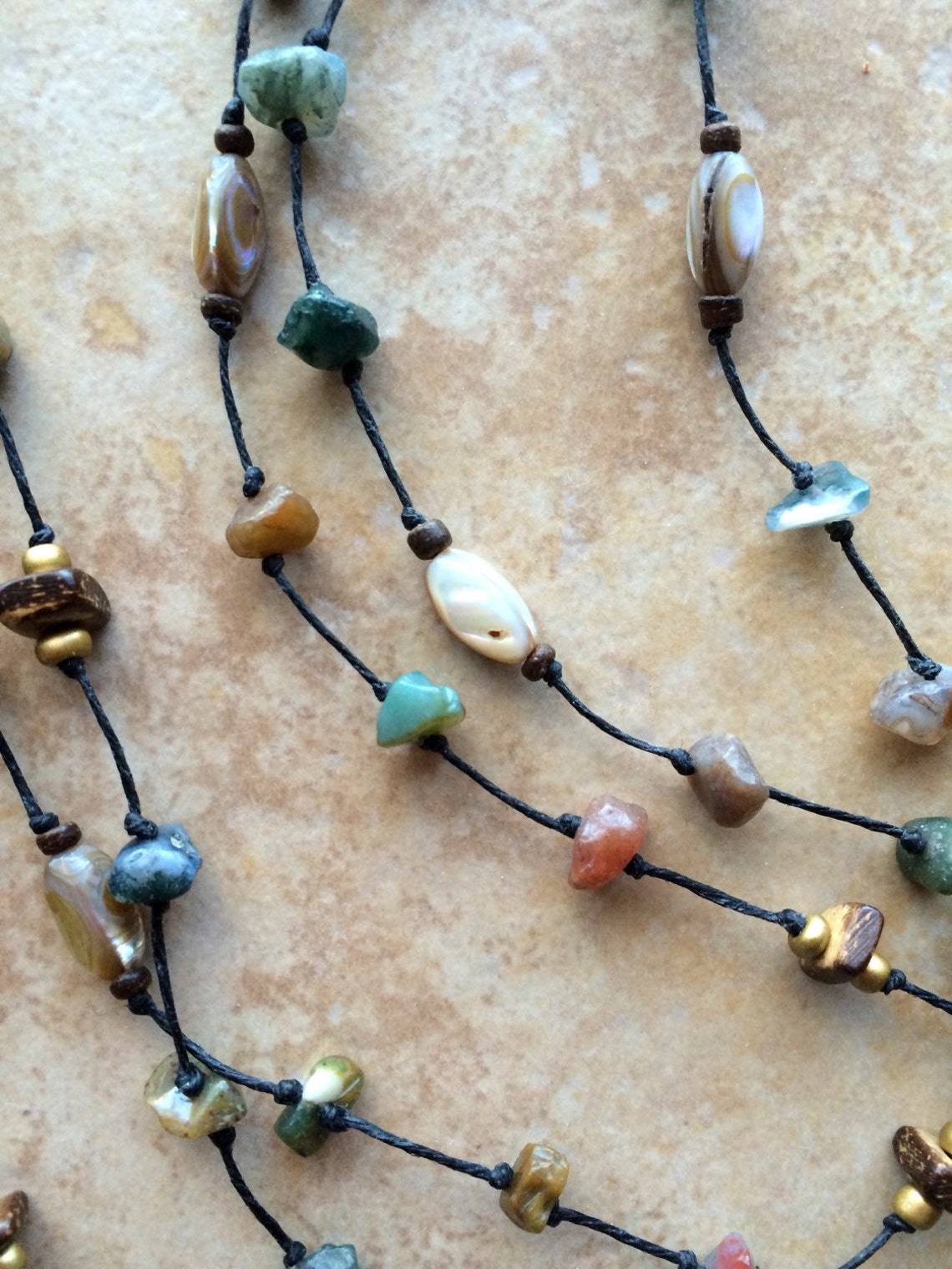 Stone Chips Necklace, Boho, Bohemian Jewelry, Gypsie, Long Necklace