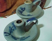 Primitive Salt Glazed Chamberstick Pair, Roy Marsden, Rowe Pottery Works Cambridge Wis 1987, Farmhouse Kitchen,Rustic Decor, Primitive Decor
