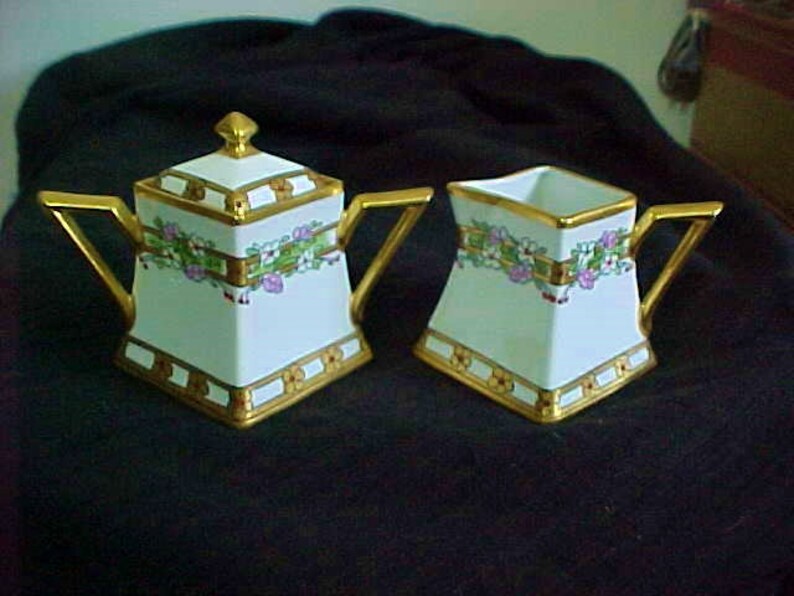 Pickard ChinaHeinrich Selb Creamer /& Lidded Sugar-Edwardian Era